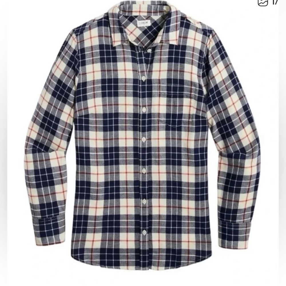 J Crew Flannel Cotton Red, Navy and White Plaid Button Down Shirt NWT!